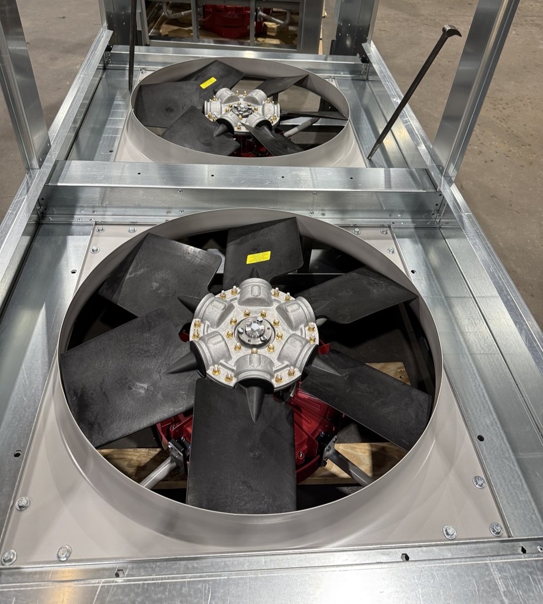 HCS dual fans during factory assembly in the Houston shop